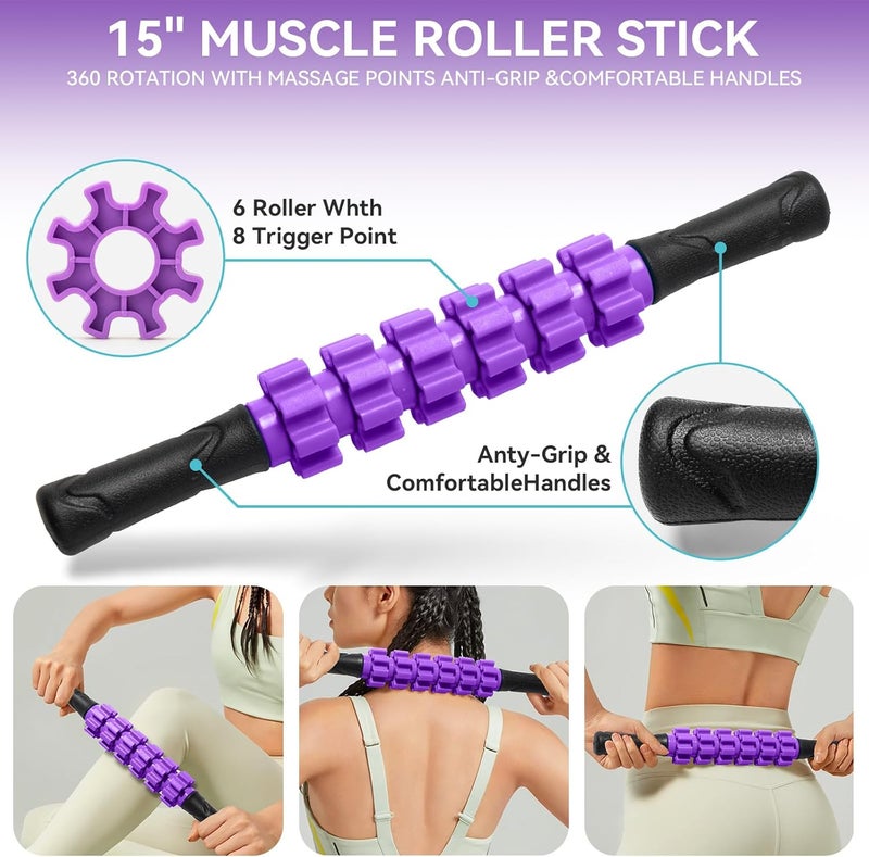 Krightlink 5 in1 Foam Roller Set, High Density Deep Tissue Massager for Muscle Massage, Massage Roller, Massage Ball, Resistance Band for Whole Body Physical Therapy Deep Muscle Massage (Purple) - Image 3